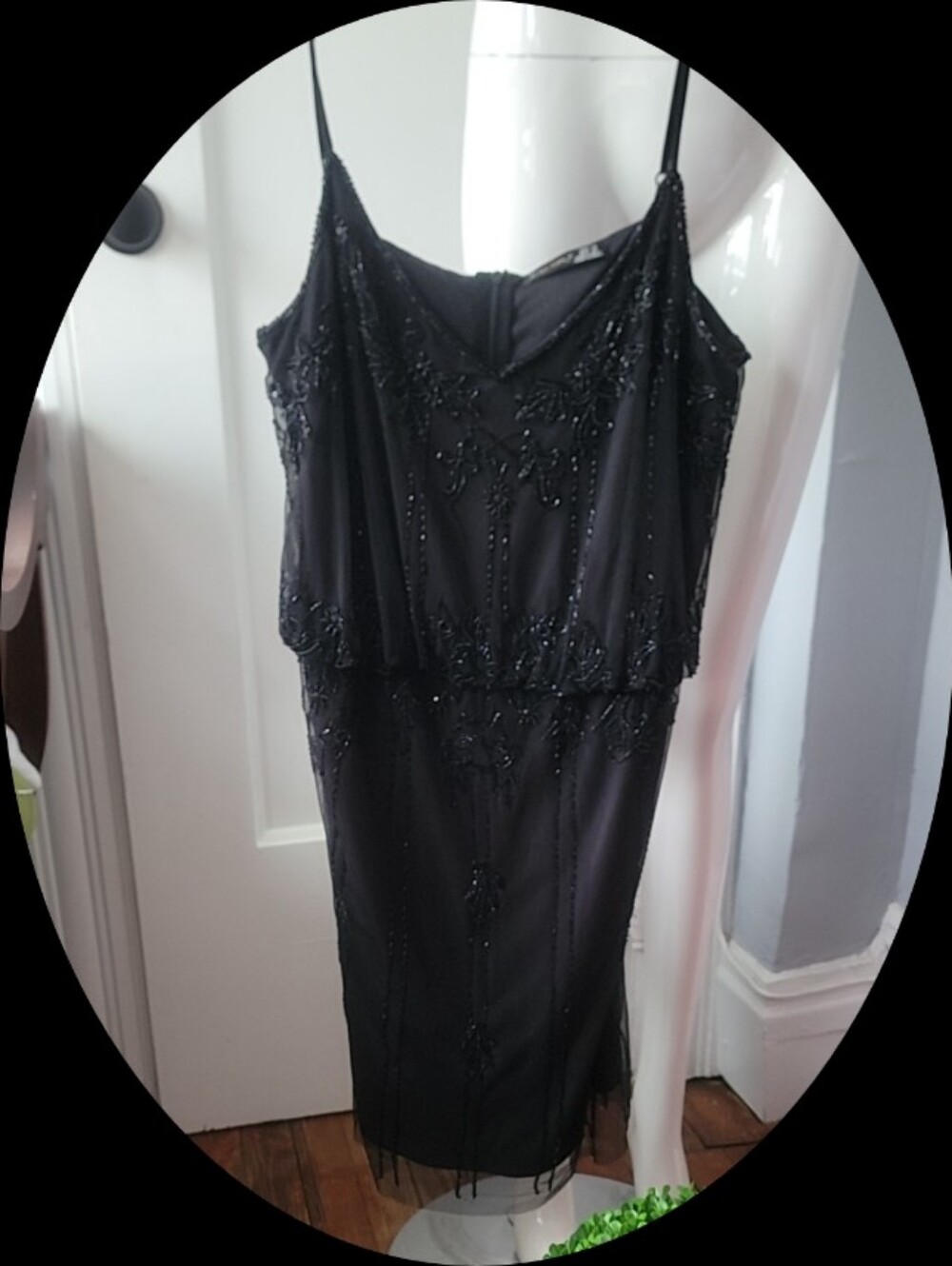 NEW Elegant Black Beaded Slip Dress - Women